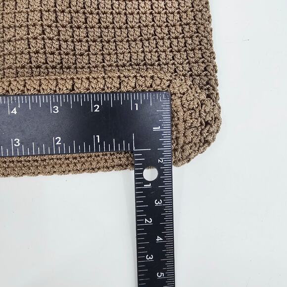 Jacqueline Ferrar 80's tan brown crocheted shoulder bag boho bohemian minimalist - Picture 5 of 12